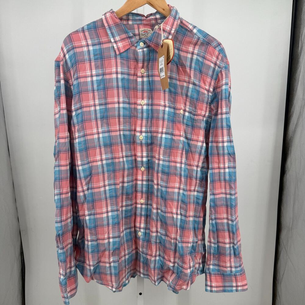 Faherty Shirt Mens XXL Sun Berry Plaid Long Sleeve Button Up Tropical Cotton NWT